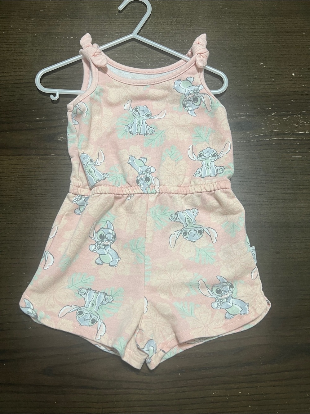 Girls' Pink Stitch-Print Sleeveless Romper